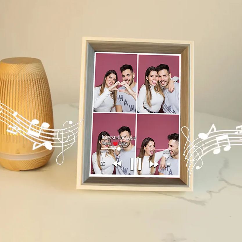 Custom Collage Photo Music Frame with Song Album Cover Personalized Photo Valentine’s Gifts (Can Play Music)