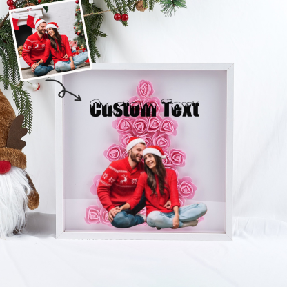 Christmas Tree Paper Rose Flower Shadow Box Frame Christmas Gift