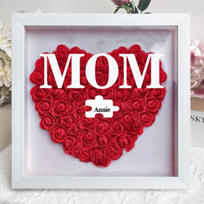 Personalized Flower Shadow Box Custom Puzzle Names Rose Frame Mother’s Day Gift for Mom, Grandma