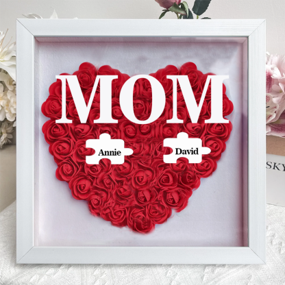 Personalized Flower Shadow Box Custom Puzzle Names Rose Frame Mother’s Day Gift for Mom, Grandma