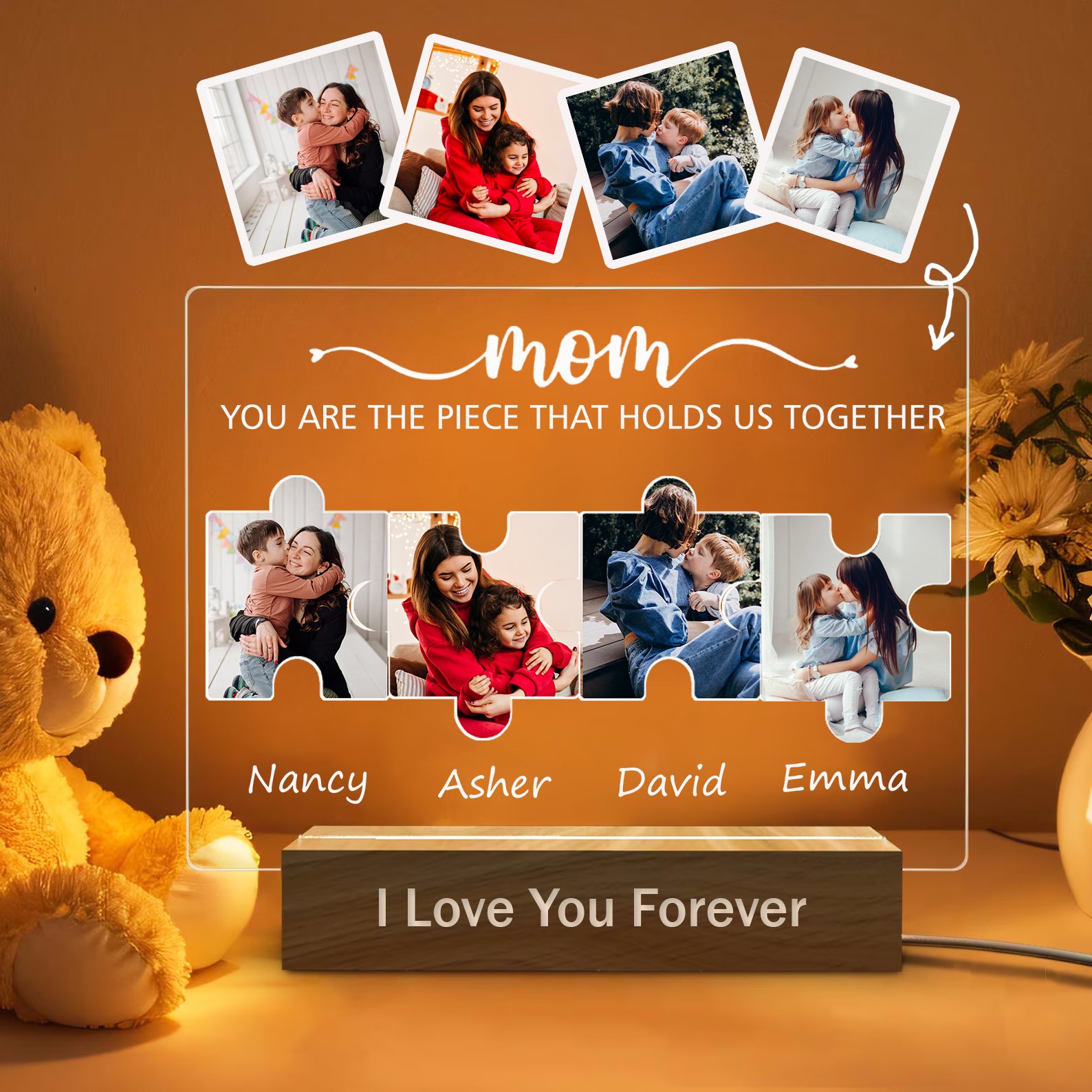 Personalized Collage Photo and Name Night Light Gift for Mother