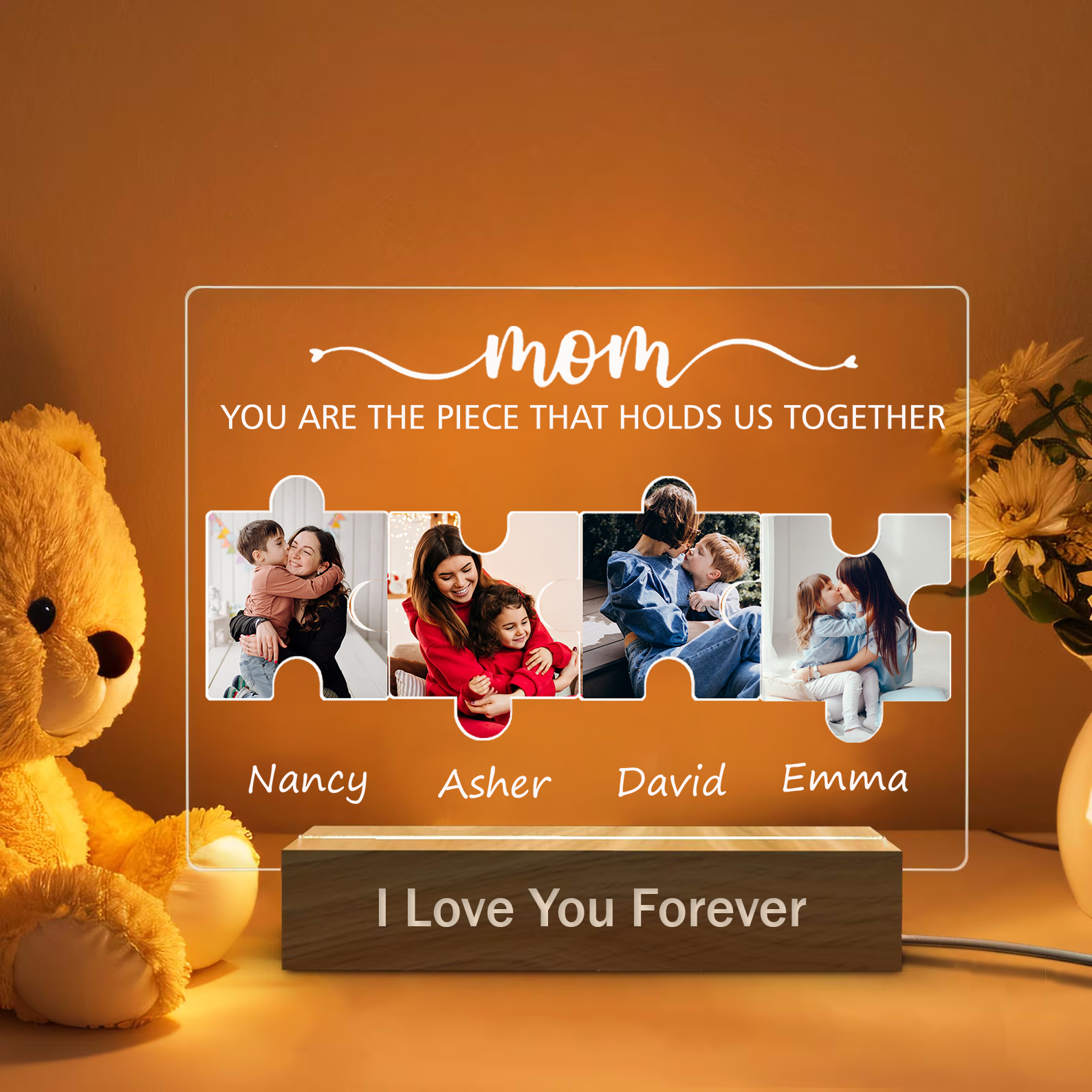 Personalized Collage Photo and Name Night Light Gift for Mother