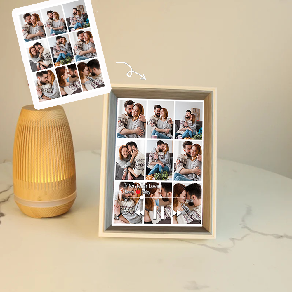 Custom Collage Photo Music Frame with Song Album Cover Personalized Photo Valentine’s Gifts (Can Play Music)
