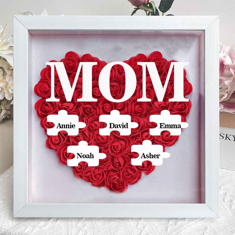 Personalized Flower Shadow Box Custom Puzzle Names Rose Frame Mother’s