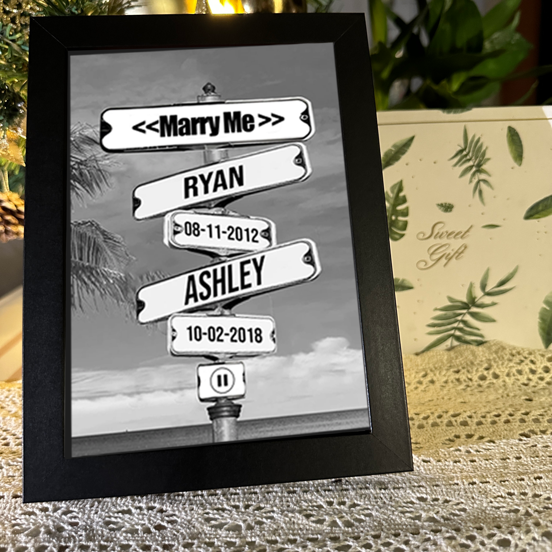 Personalized Music Frame with Names and Date of Birth Vintage Street Sign Custom Music Player Gift for Couple (Can Play Whole Song)