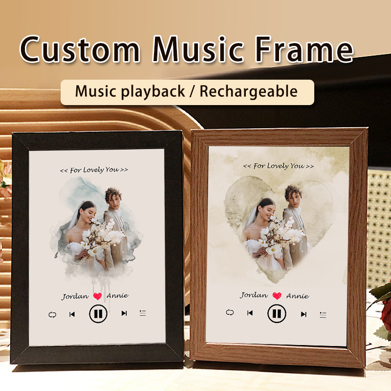 Personalized Photo Music Frame with Custom Names Photo Frame Music Player Wedding Gifts (Can Play Whole Song)