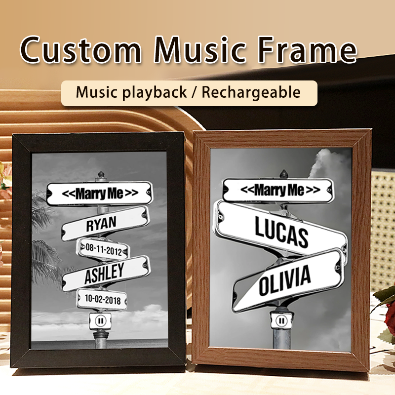 Personalized Music Frame with Names and Date of Birth Vintage Street Sign Custom Music Player Gift for Couple (Can Play Whole Song)