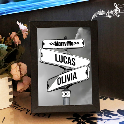 Personalized Music Frame with Names and Date of Birth Vintage Street Sign Custom Music Player Gift for Couple (Can Play Whole Song)