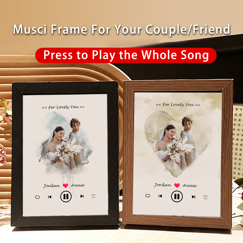 Personalized Photo Music Frame with Custom Names Photo Frame Music Player Wedding Gifts (Can Play Whole Song)