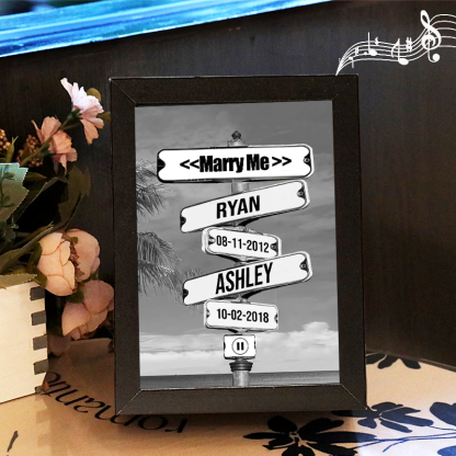 Personalized Music Frame with Names and Date of Birth Vintage Street Sign Custom Music Player Gift for Couple (Can Play Whole Song)