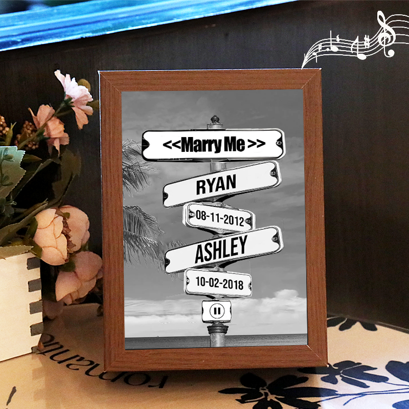 Personalized Music Frame with Names and Date of Birth Vintage Street Sign Custom Music Player Gift for Couple (Can Play Whole Song)