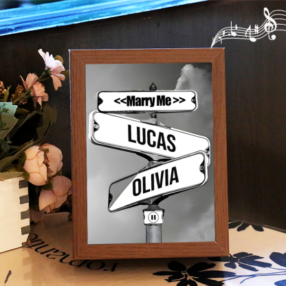 Personalized Music Frame with Names and Date of Birth Vintage Street Sign Custom Music Player Gift for Couple (Can Play Whole Song)