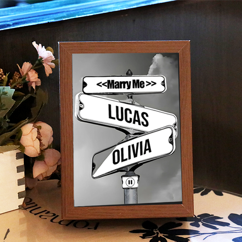 Personalized Music Frame with Names and Date of Birth Vintage Street Sign Custom Music Player Gift for Couple (Can Play Whole Song)