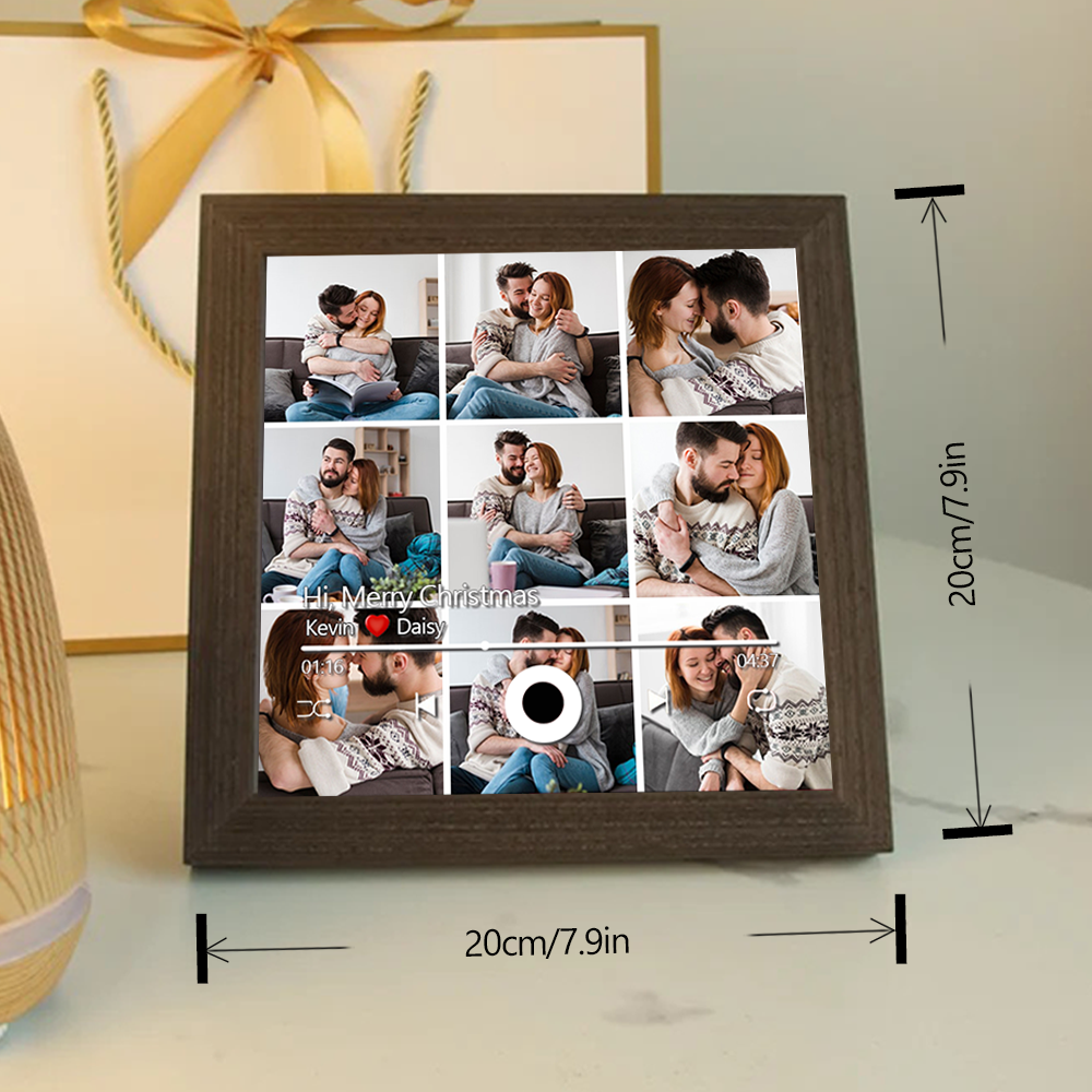 Custom Collage Photo Music Frame with Song Album Cover Personalized Photo Valentine’s Gifts (Can Play Music)