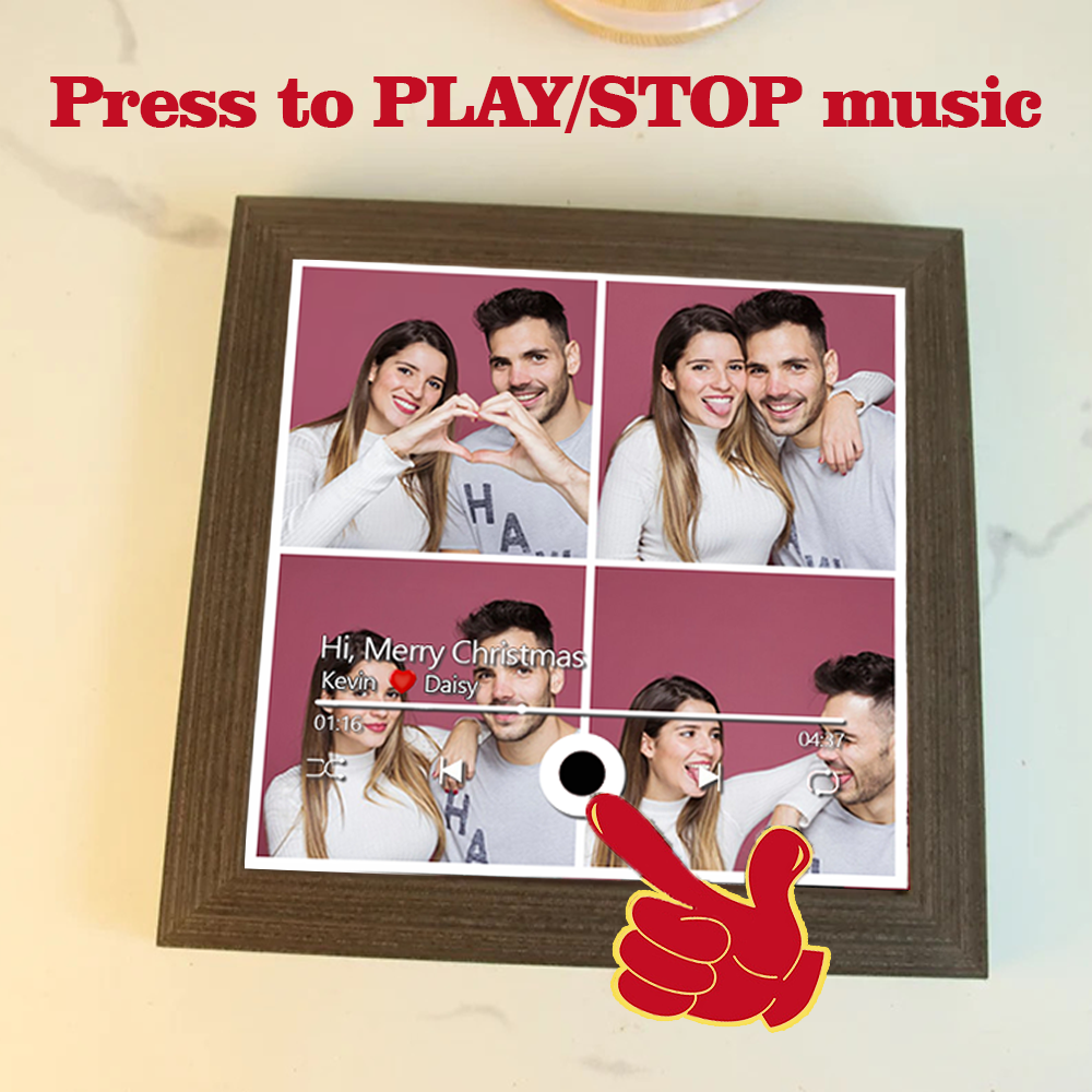 Custom Collage Photo Music Frame with Song Album Cover Personalized Photo Valentine’s Gifts (Can Play Music)