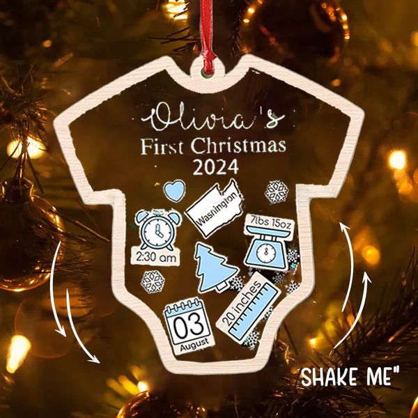 Babys First Christmas Ornament 2024 Personalized Christmas Shaking Ornaments with Custom Name and Birthdate