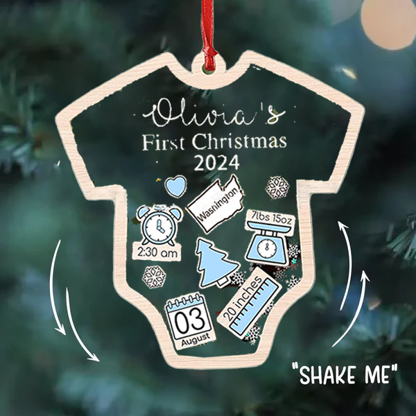 Babys First Christmas Ornament 2024 Personalized Christmas Shaking Ornaments with Custom Name and Birthdate