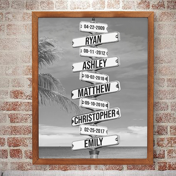 Personalized Family Names & Date of Birth Vintage Street Sign Canvas C