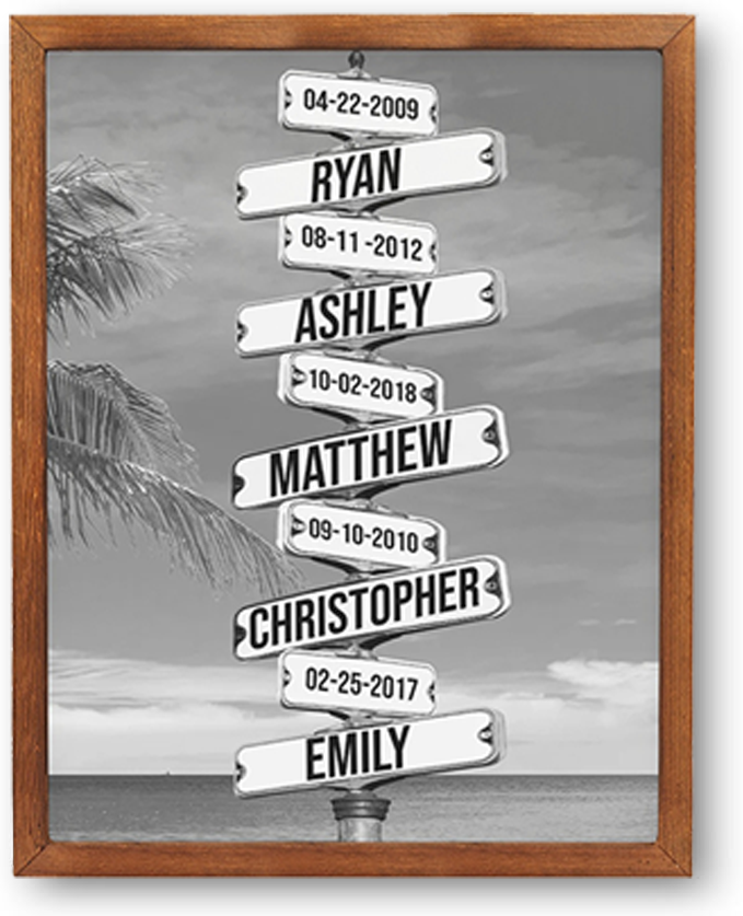 Personalized Family Names & Date of Birth Vintage Street Sign Canvas C