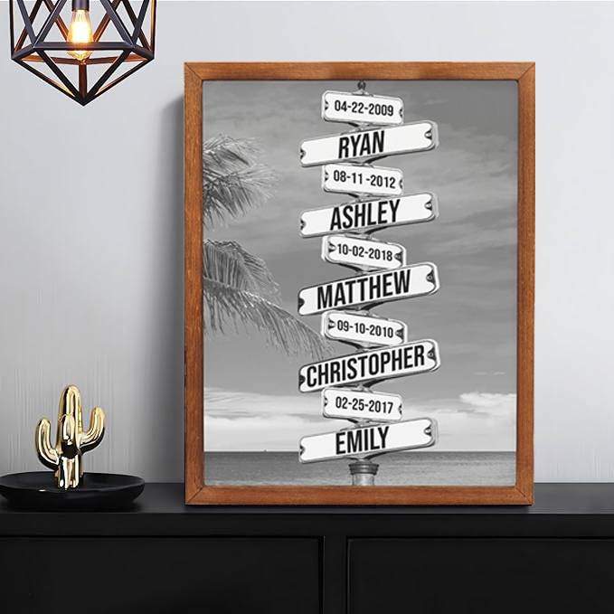 Personalized Family Names & Date of Birth Vintage Street Sign Canvas Custom Multi-Name for Family (with frame)
