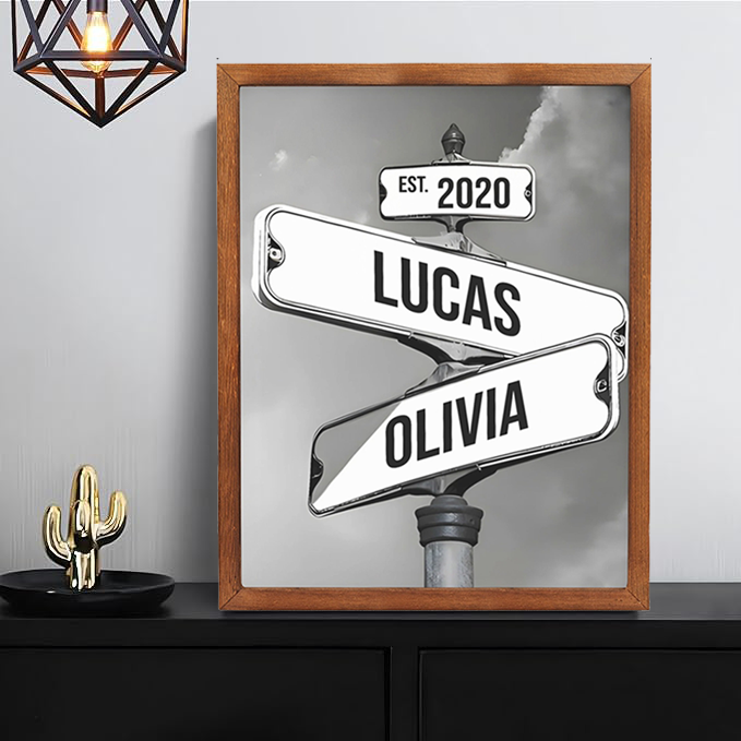 Personalized Family Names Date Of Birth Vintage Street Sign Poster Canvas Custom Multi-Names Canvas Valentine's Day Gift (with frame)