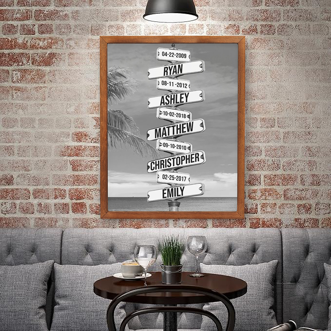 Personalized Family Names & Date of Birth Vintage Street Sign Canvas Custom Multi-Name for Family (with frame)