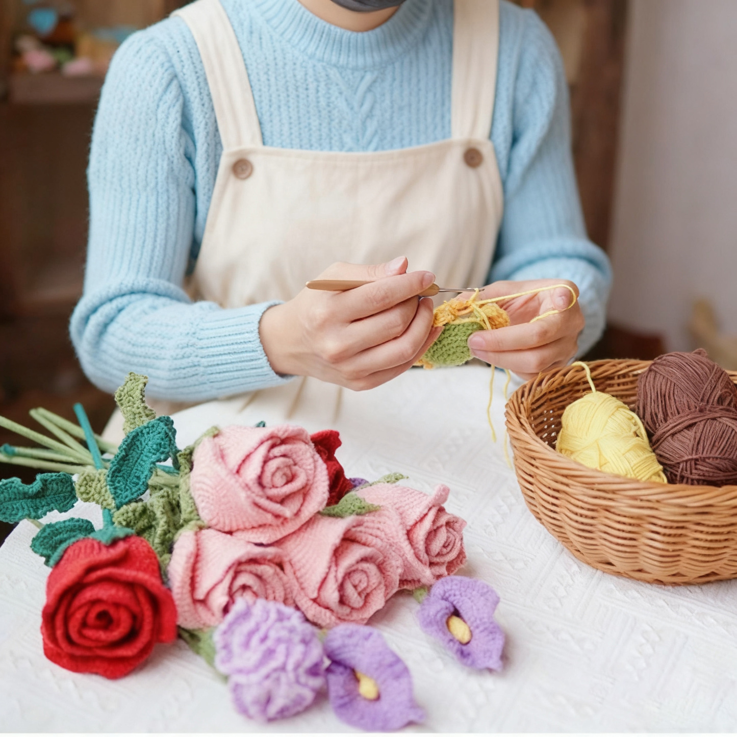 Weave Flowers Bouquet Rose Carnation Tulip Cosmos Myosotis 12 Flowers Bouquet Set