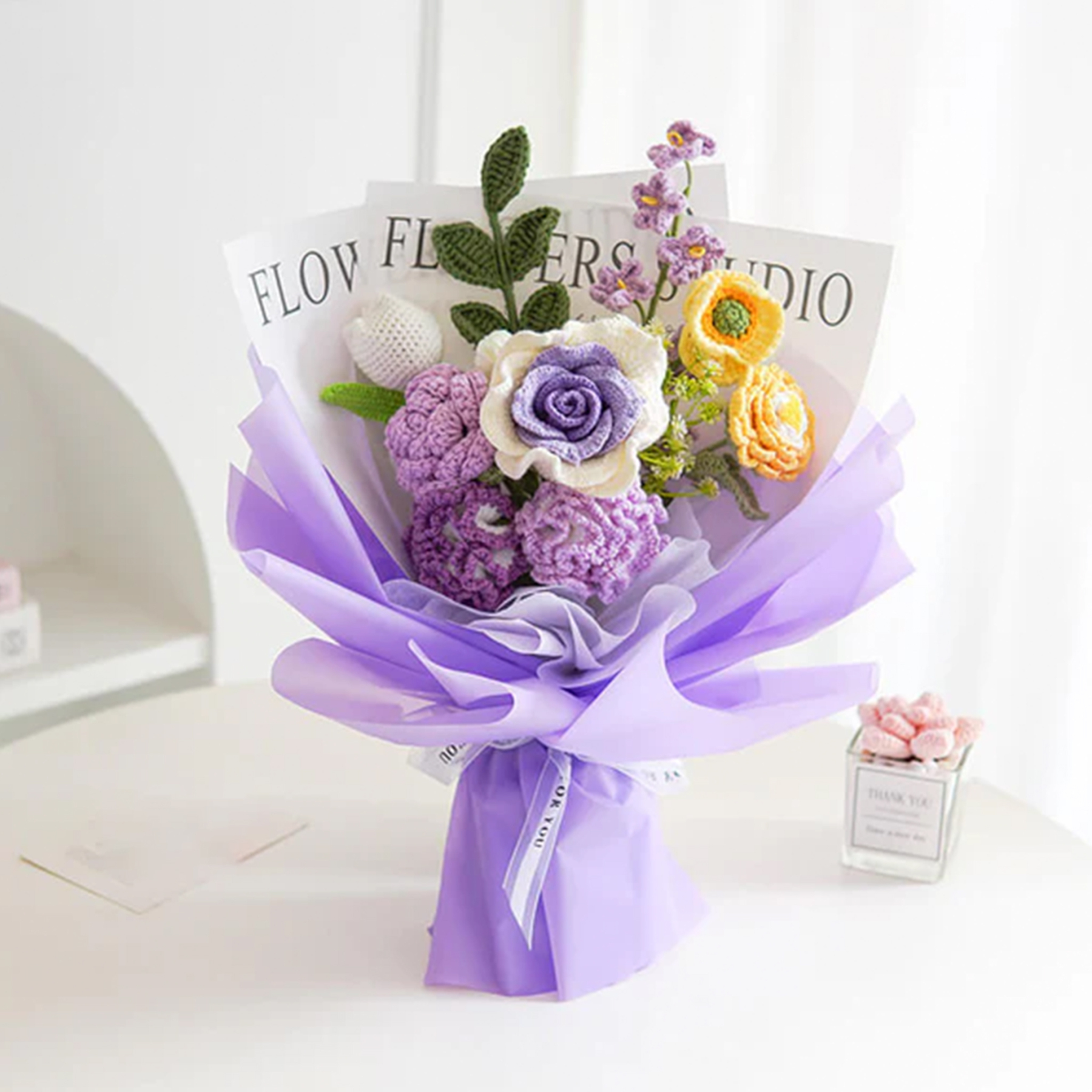 Weave Flowers Bouquet Rose Carnation Tulip Cosmos Myosotis 12 Flowers Bouquet Set