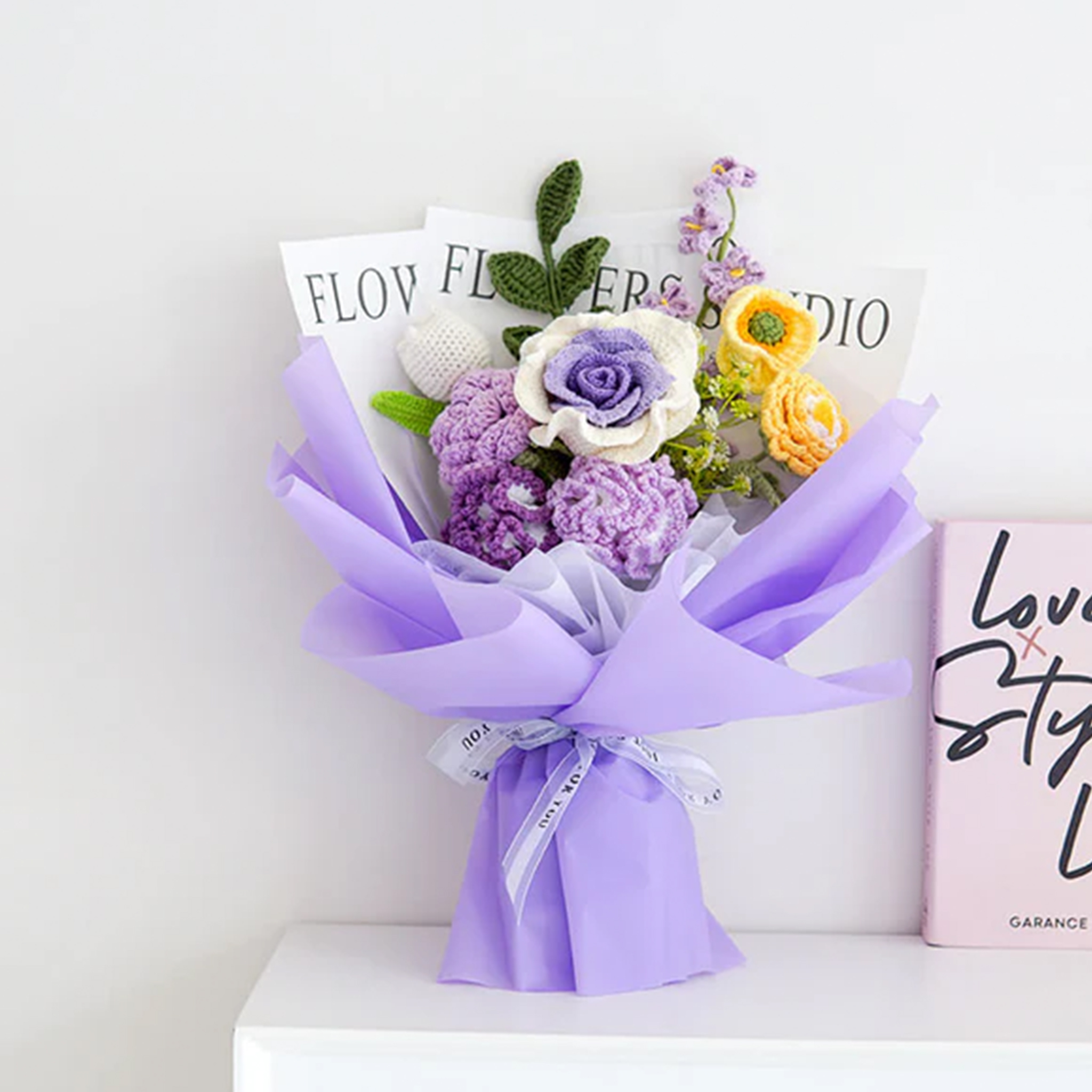 Weave Flowers Bouquet Rose Carnation Tulip Cosmos Myosotis 12 Flowers Bouquet Set