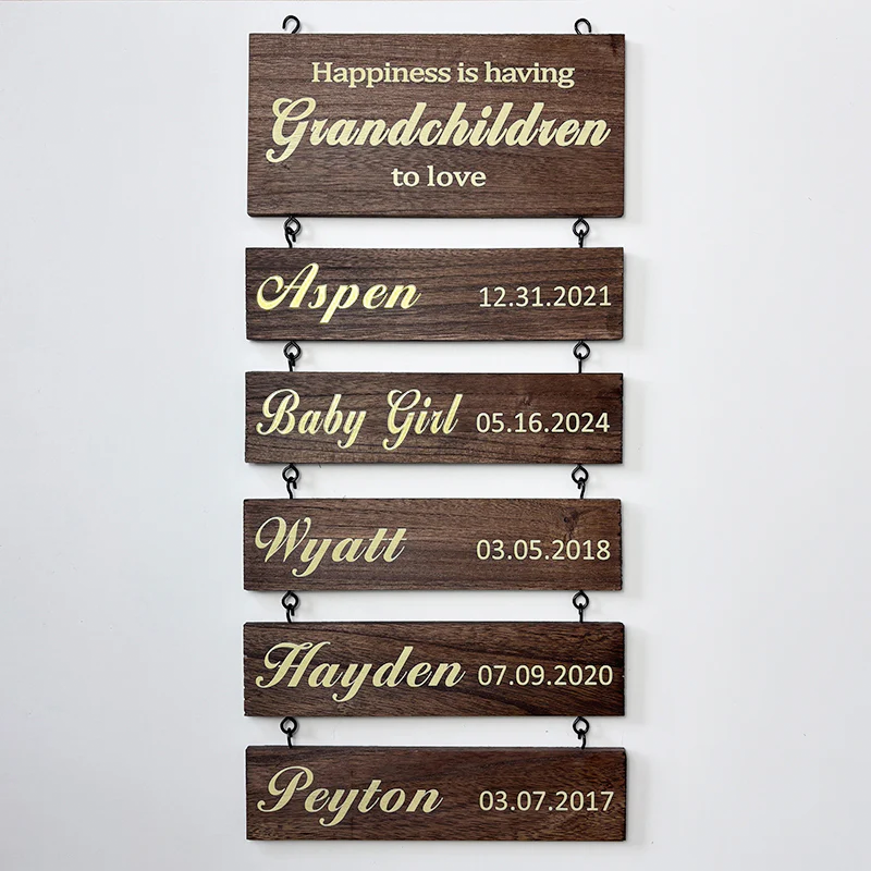 Personalized Wooden Name Sign Custom Grandkids Hanging Signs Engraved 