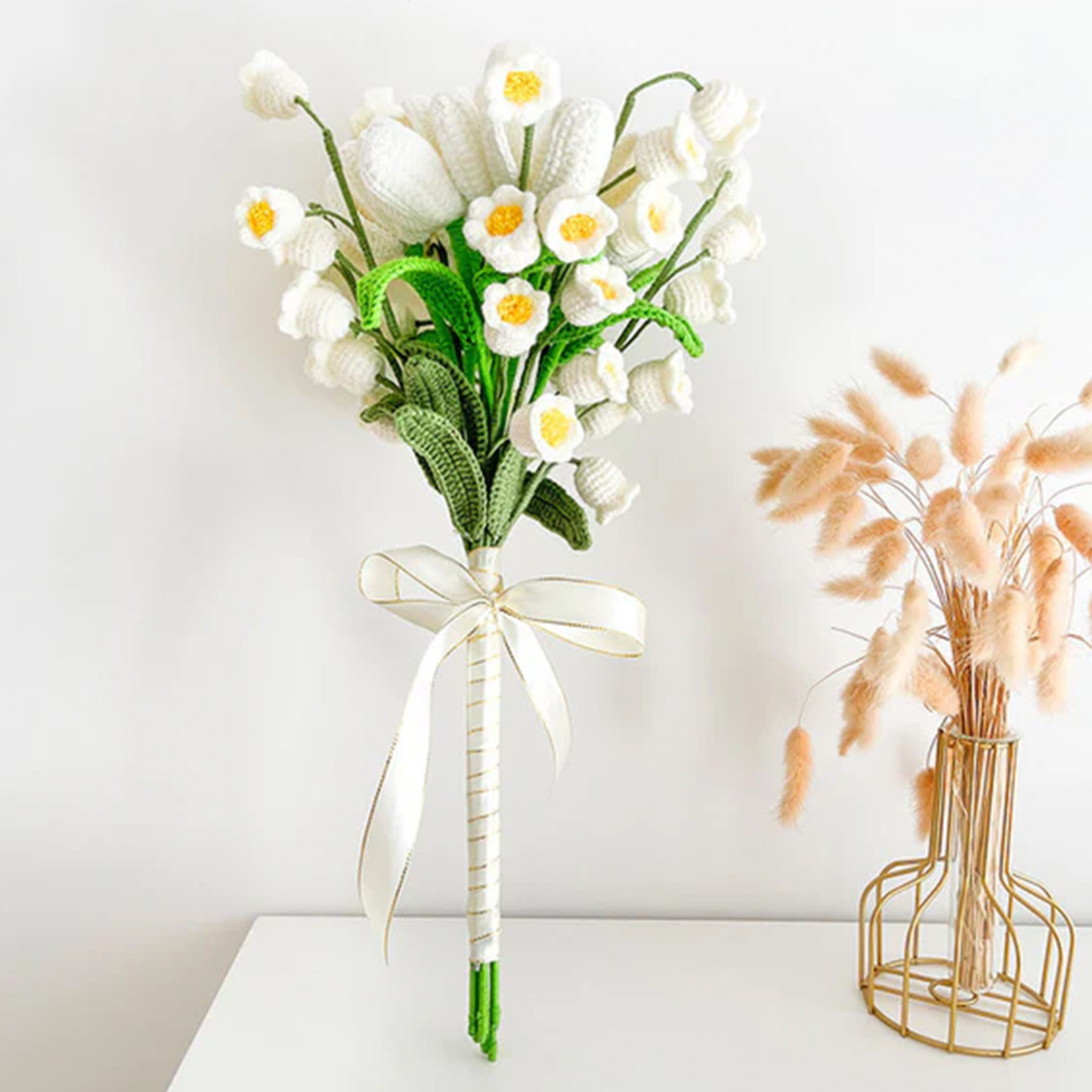 Weave Flowers Bouquet Tulip Lily of the Valley 21 Flowers Bouquet Set Gift for Wedding