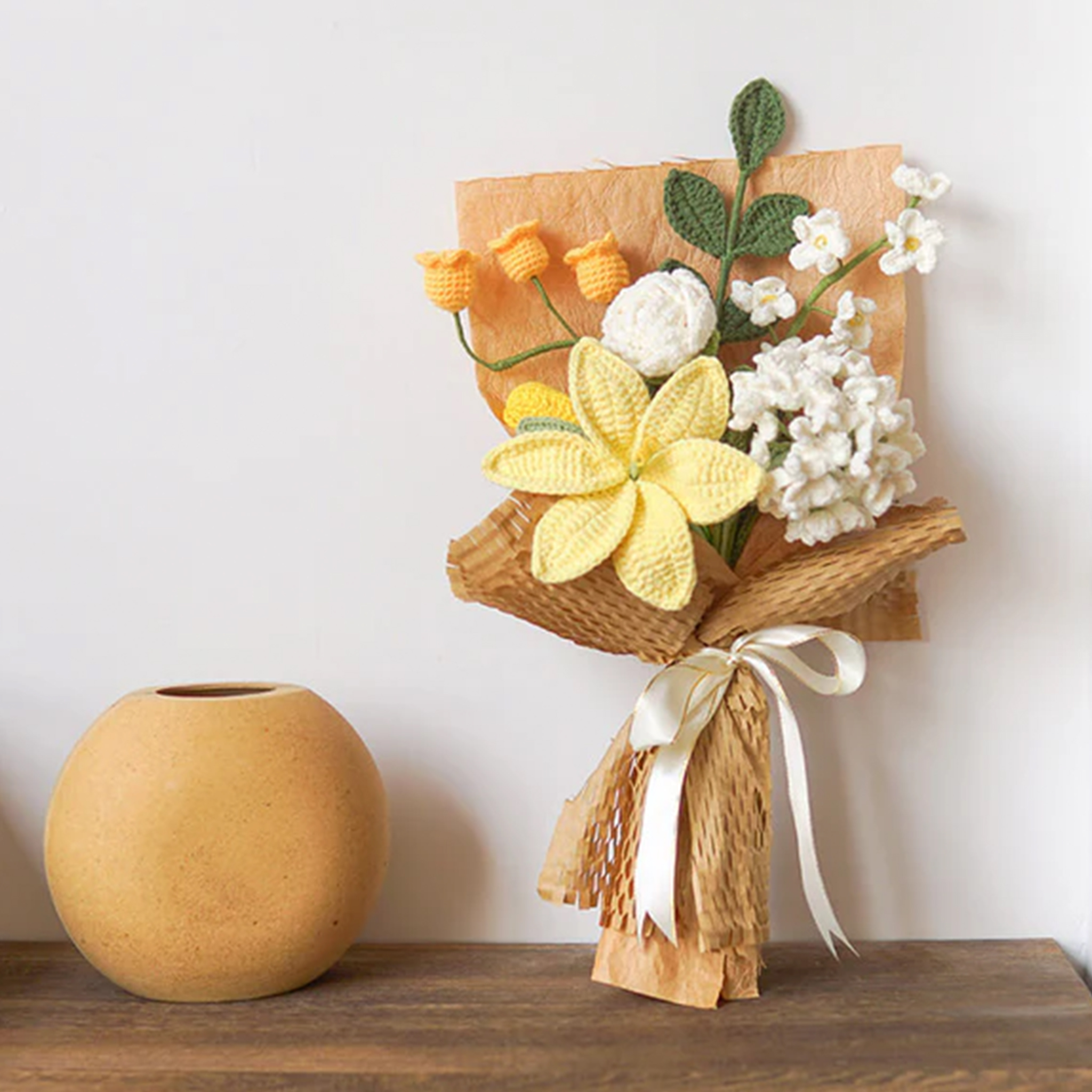 Weave Flowers Bouquet Rose Lilies Hydrangea Lily of the Valley Myosotis  21 Flowers Set Anniversary Gift for Her