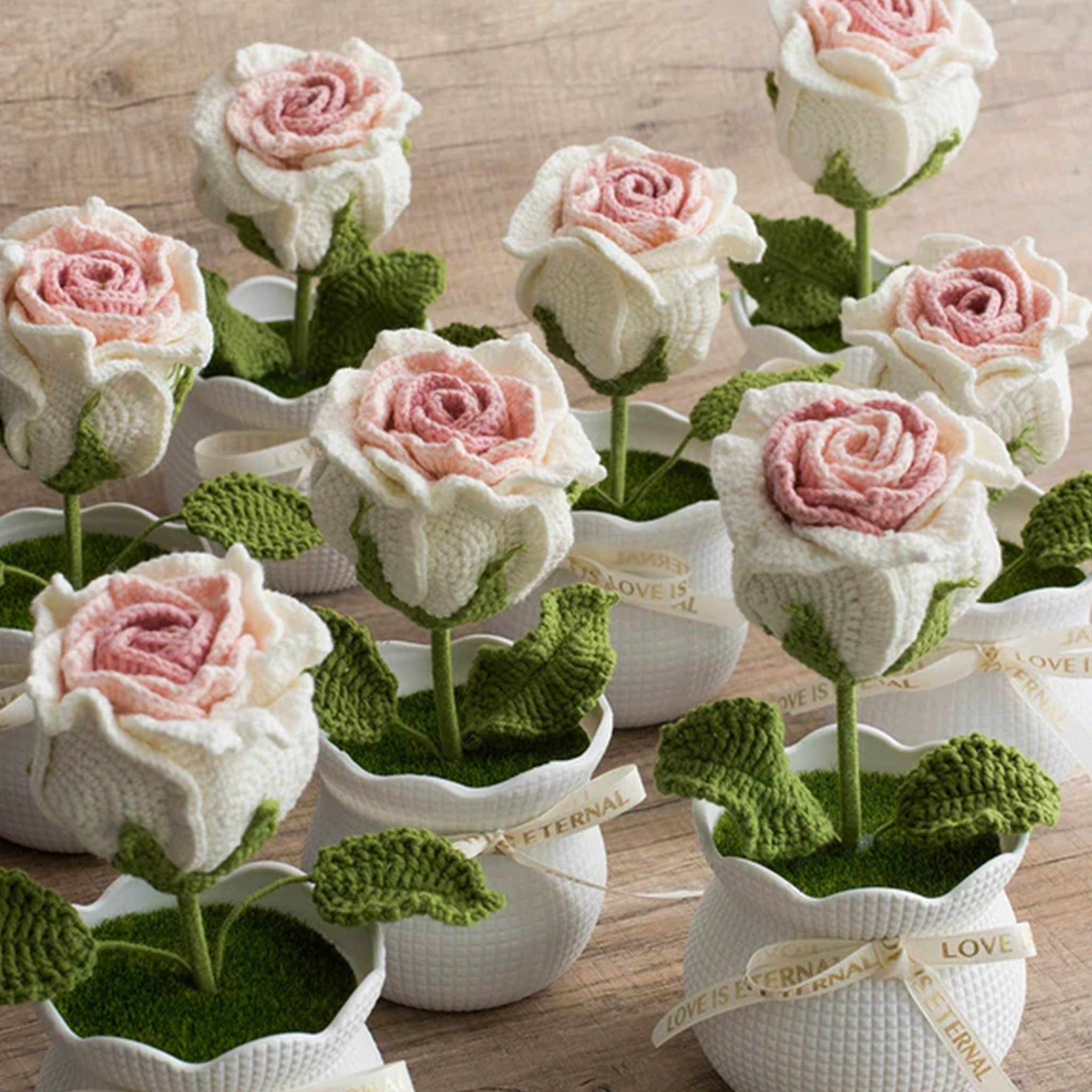 Weave Rose Flower Decoration Pot of Thai Rose Anniversary Gift for Her