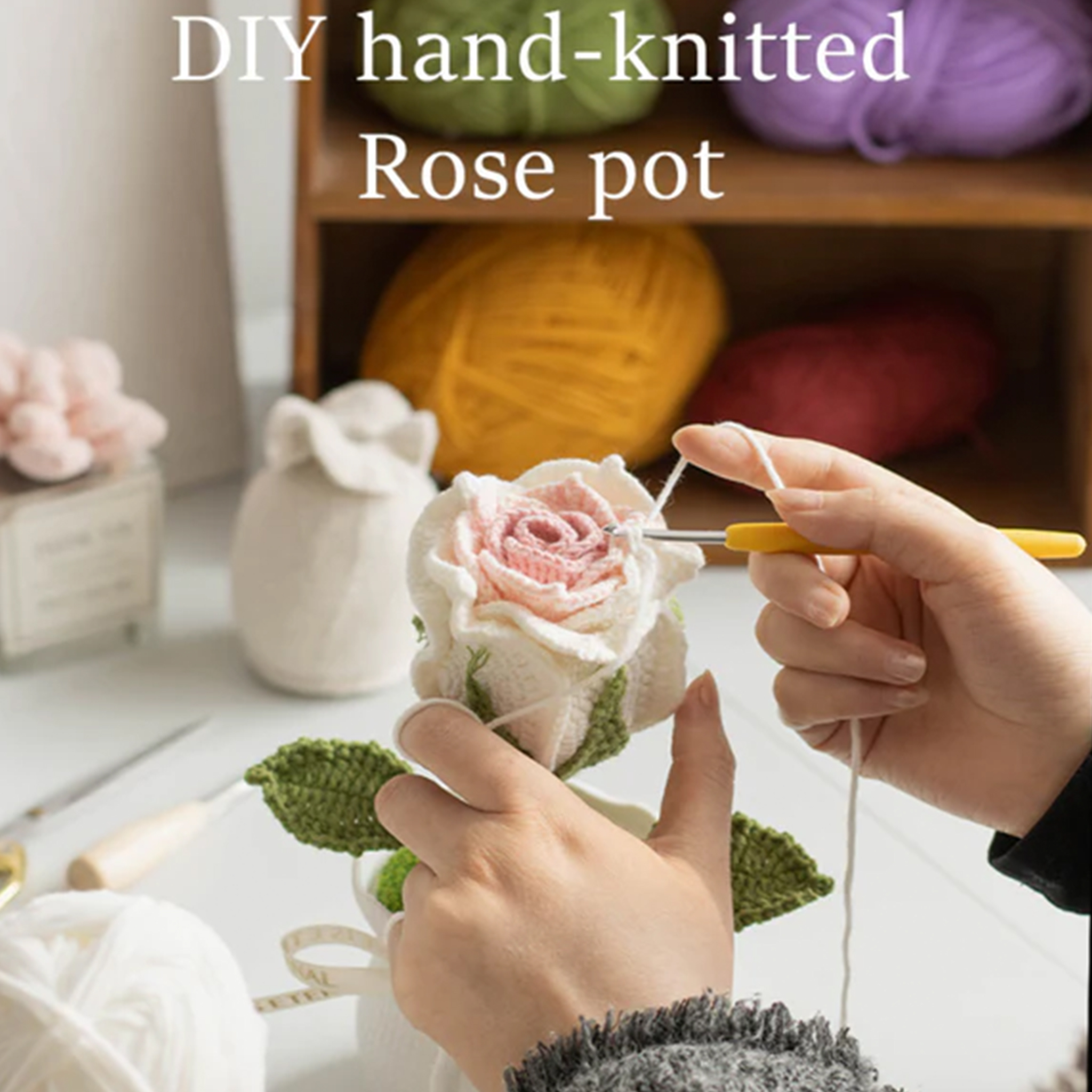 Weave Rose Flower Decoration Pot of Thai Rose Anniversary Gift for Her