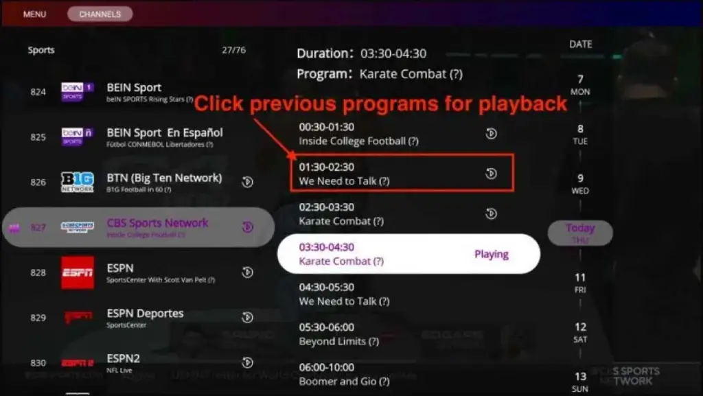 Access playback contents with Normal EPG