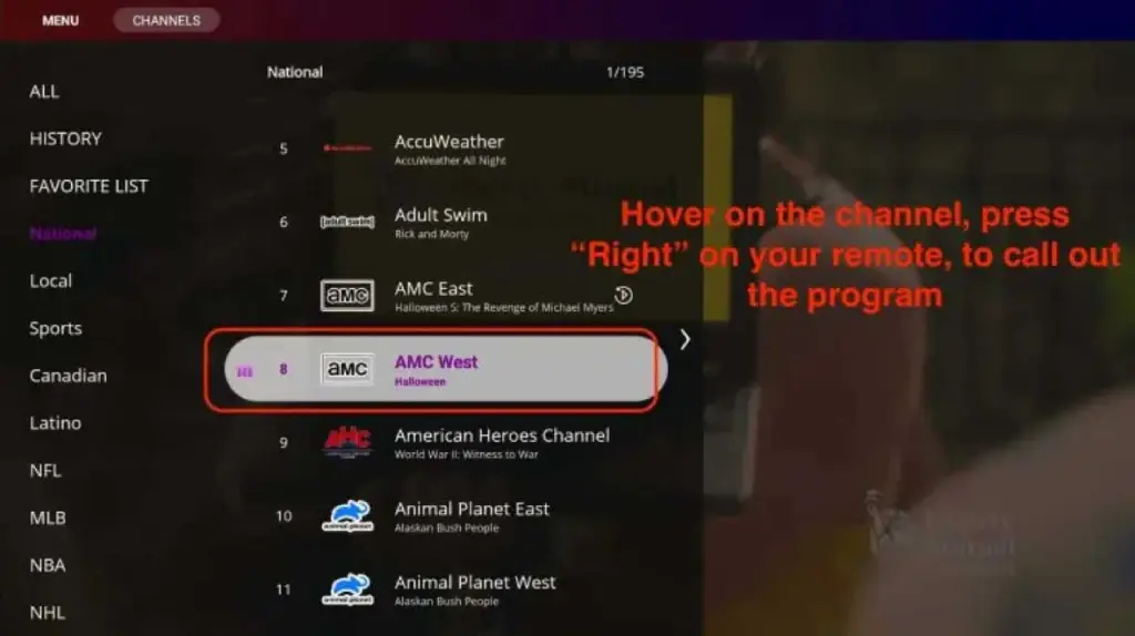 vSeebox Heat Live normal EPG details
