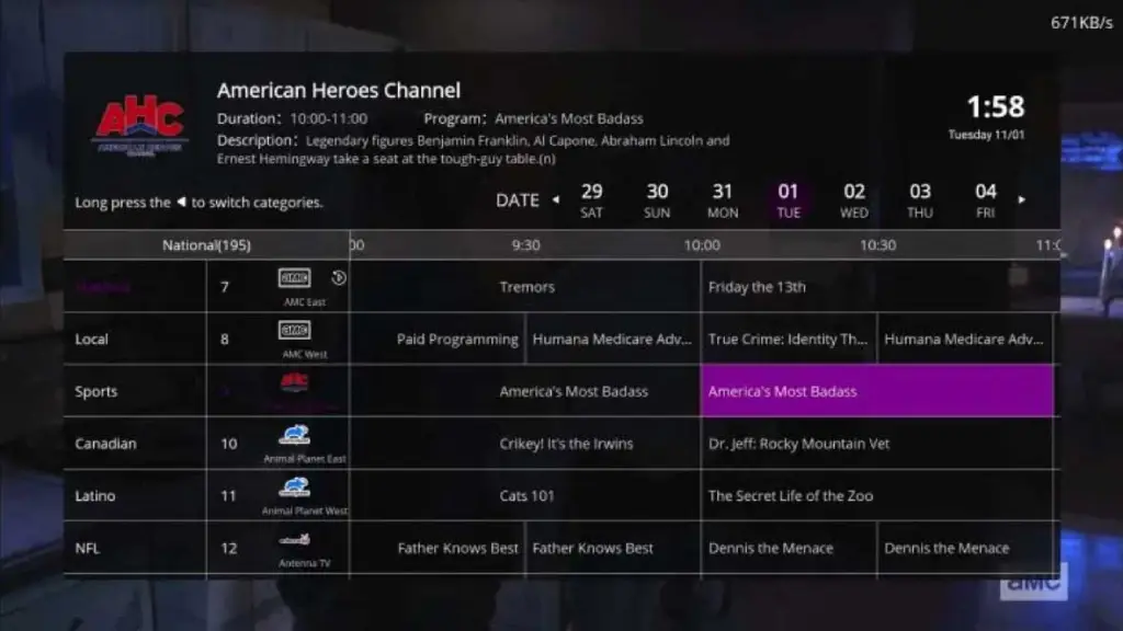 vSeeBox Heat Live Classic EPG – Sports EPG details