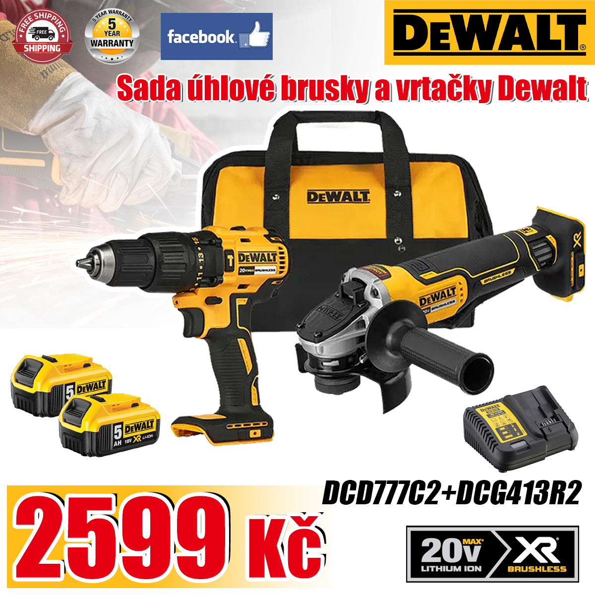 [DEWALT 100. výročí - Výprodej k výročí] DEWALT 2dílná sada: Úhlová bruska + Vrtačka Původní cena: 5 380 Kč Speciální cena: 2 599 Kč K dispozici pouze 300 sad! Objednejte nyní!
