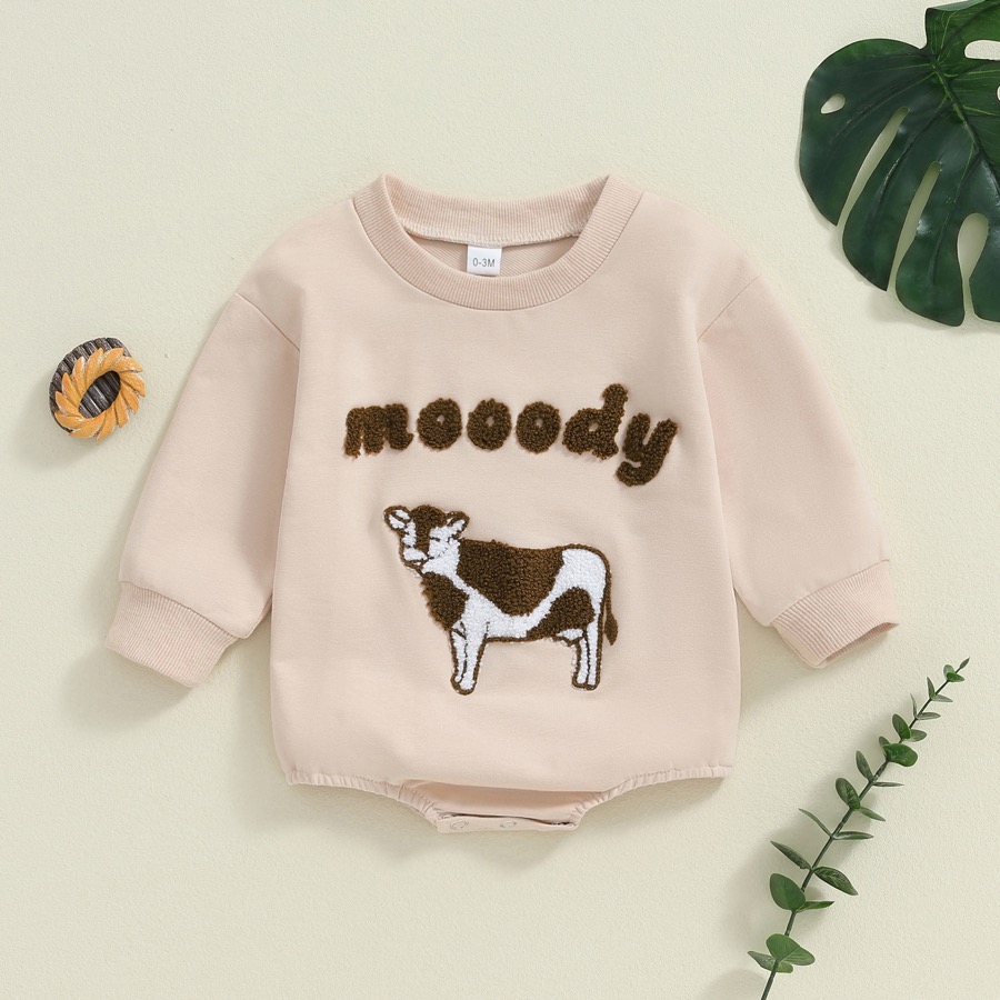 Cow embroidered long sleeve Ha clothes