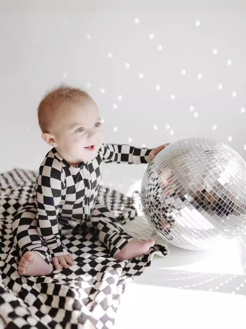 Bamboo Fiber Infant Black and White Checkered Romper