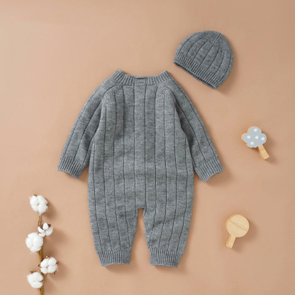 Autumn and Winter New Baby Knitted Solid Color Hooded Set