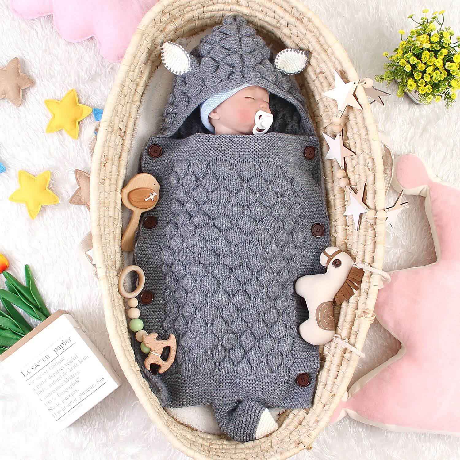Newborn Anti-Kick Hooded Knitted Blanket