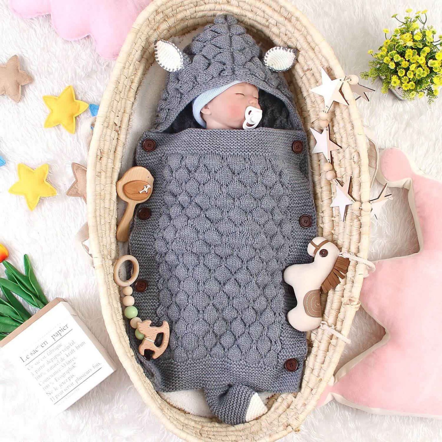 Newborn Anti-Kick Hooded Knitted Blanket