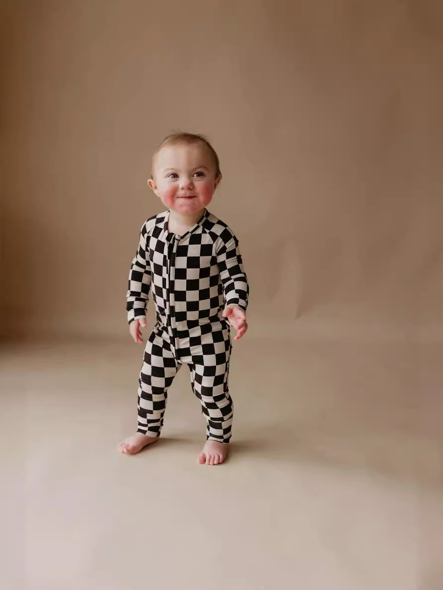 Bamboo Fiber Infant Black and White Checkered Romper