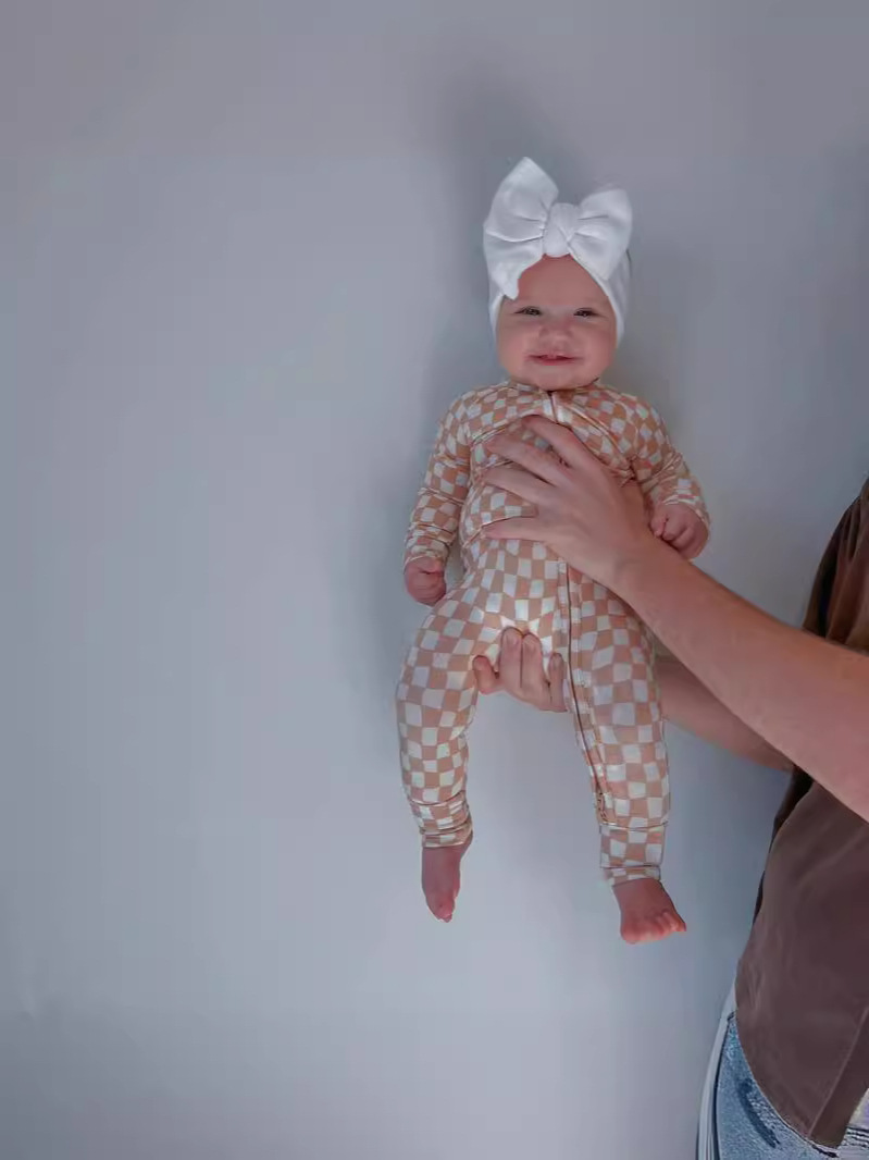 Bamboo Fiber Infant Black and White Checkered Romper