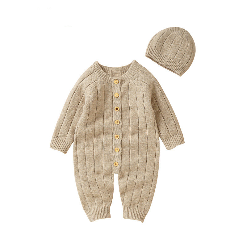 Autumn and Winter New Baby Knitted Solid Color Hooded Set