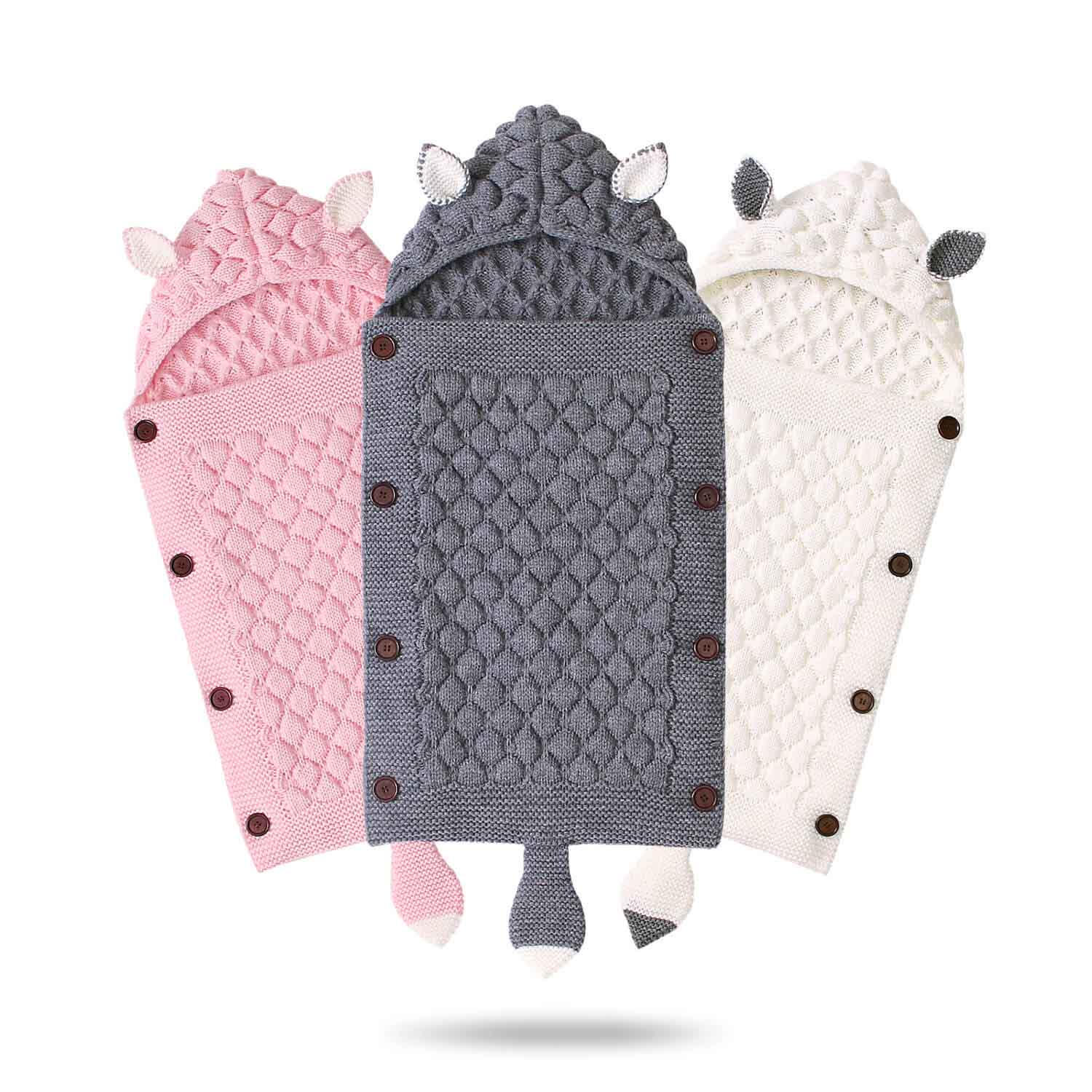 Newborn Anti-Kick Hooded Knitted Blanket
