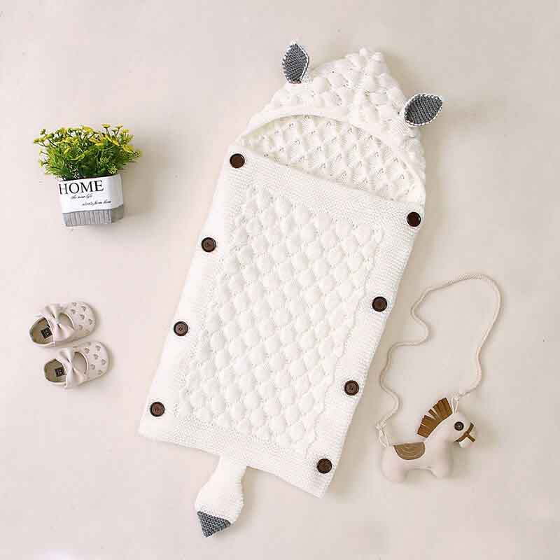 Newborn Anti-Kick Hooded Knitted Blanket