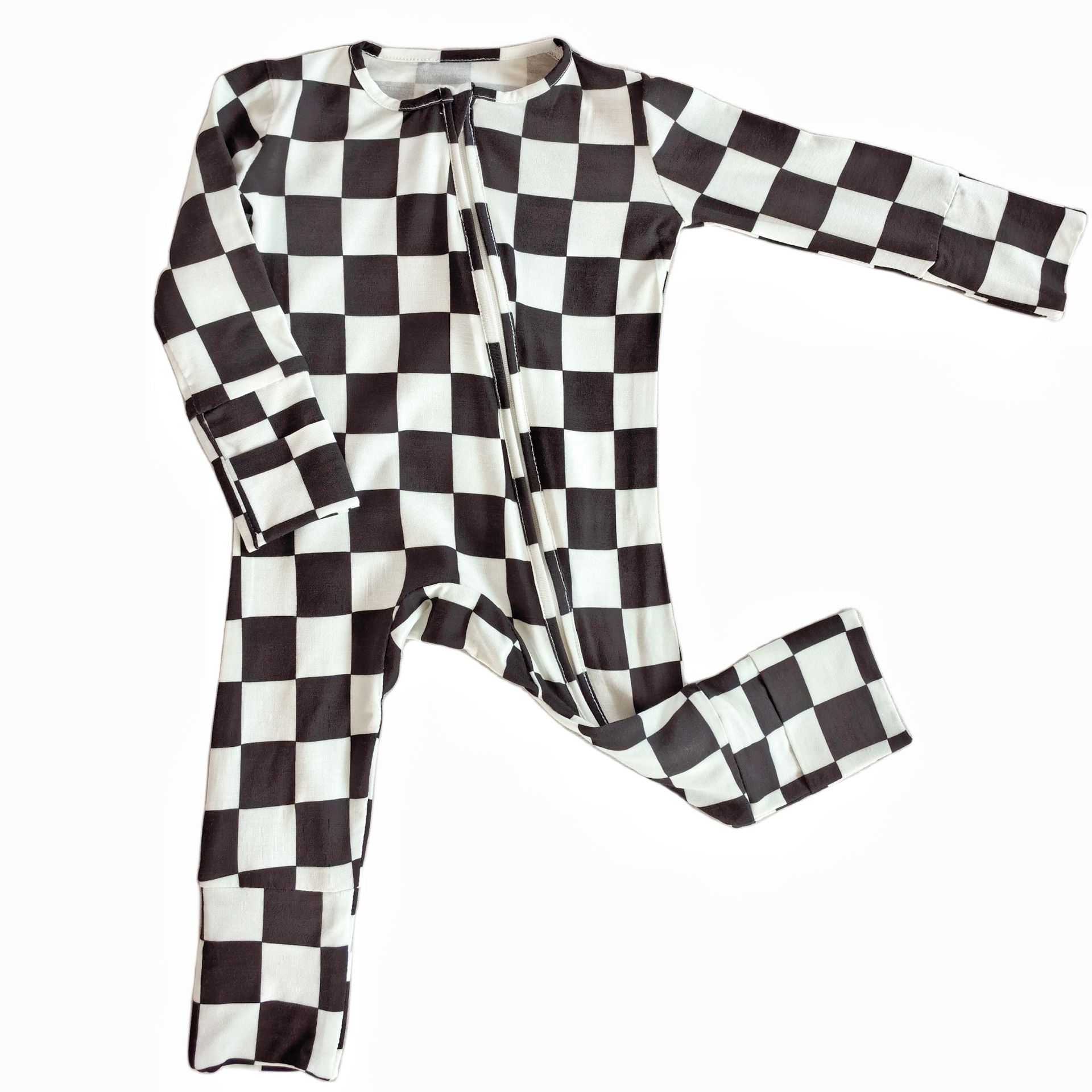 Bamboo Fiber Infant Black and White Checkered Romper
