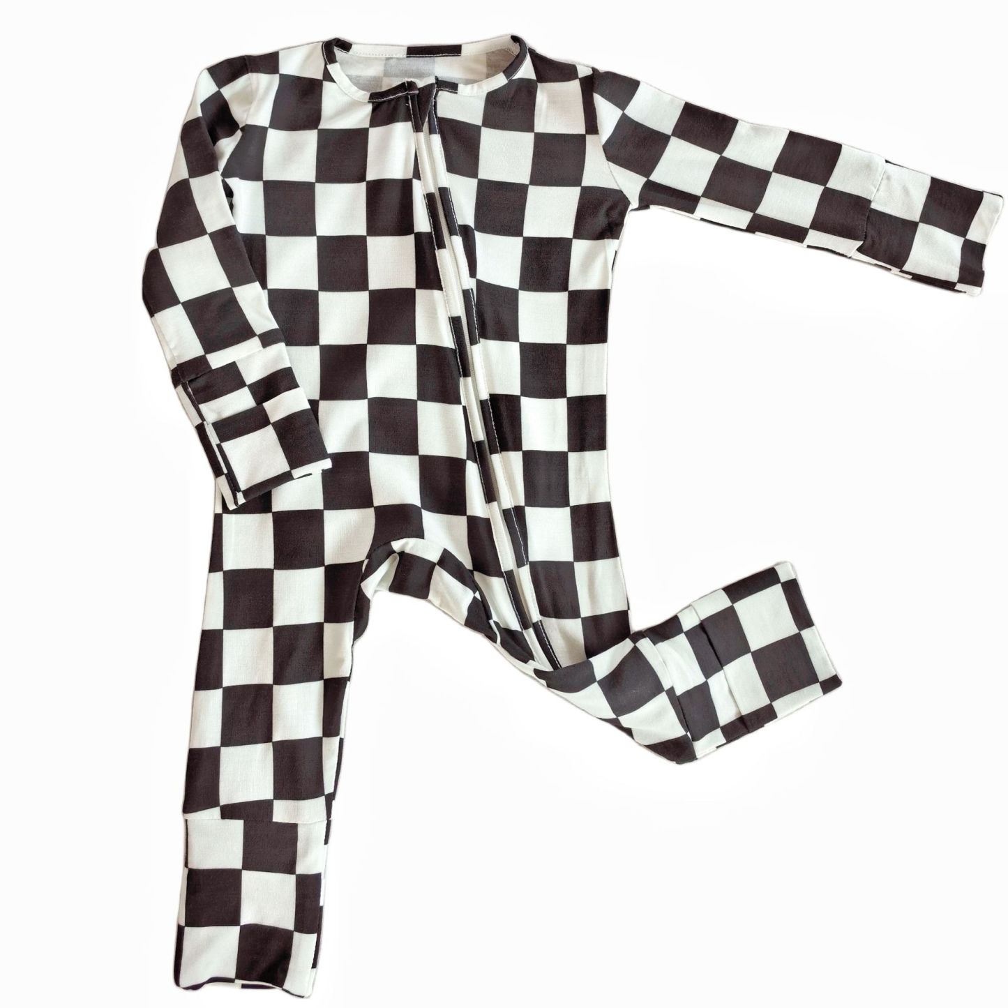Bamboo Fiber Infant Black and White Checkered Romper